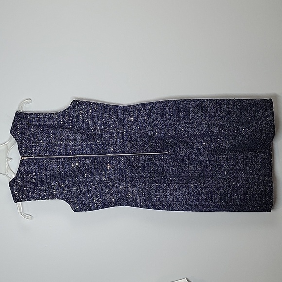 WHBM classic blue glitter tweed sheath dress Gold buttons on shoulder - Picture 6 of 11